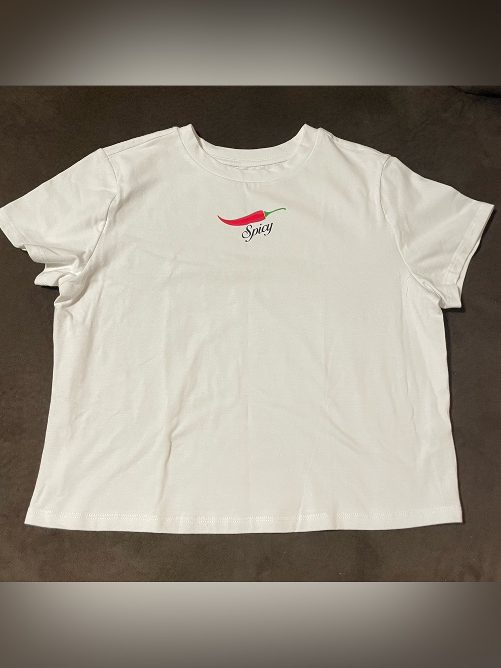 No Boundaries White Graphic Tee with Small Red Chili Accent